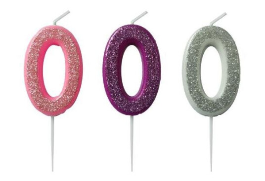 Kakelys 0 m/glitter rosa/lilla/sølv Kakelys 0 m/glitter rosa/lilla/sølv