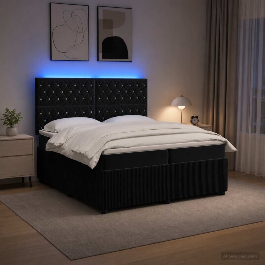 vidaXL LED boksseng med madrass Svart 200 x 200 cm Fløyel