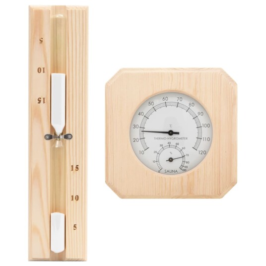 2 I 1 Hygrometer Og Timeglass Til Badstue Heltre Furu 2 I 1 Hygrometer Og Timeglass Til Badstue Heltre Furu