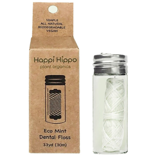 Biologisk nedbrytbar tanntråd Happy Hippo glassdispenser