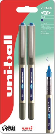 Uni-Ball Eye-157 Fine - 2Stk Blå Rollerpenne Stregbredde 0,5Mm Fine