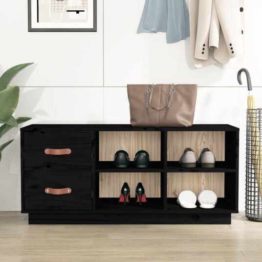 vidaXL Skobenk svart 100x34x45 cm heltre furu vidaXL Skobenk svart 100x34x45 cm heltre furu