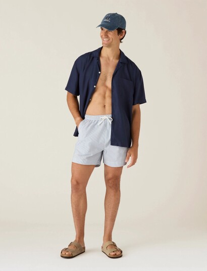 Lexington Clothing Seersucker Swim Trunks   Blue   L