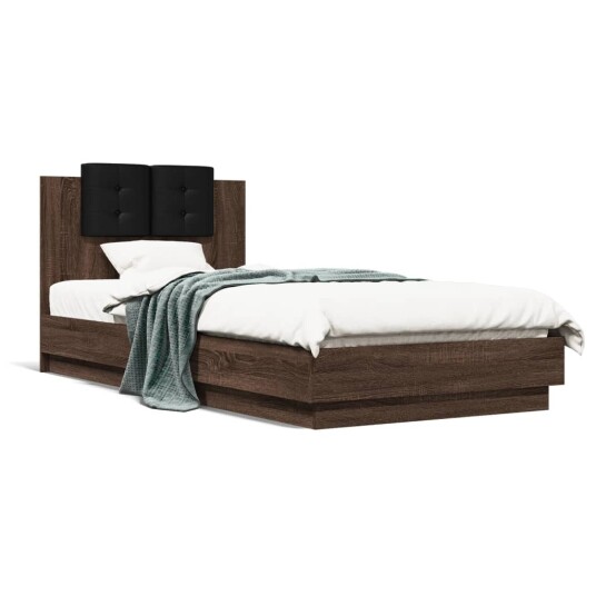 Sengeramme med hodegavl og LED-lys brun eik 100x200 cm 8721012277656