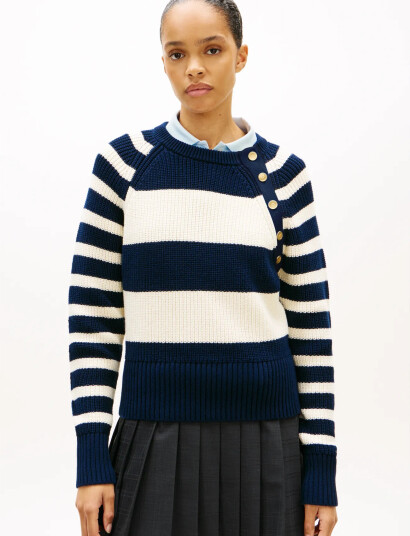 Tommy Hilfiger Gold Btn Utility Ls C Nk Swt Navy L