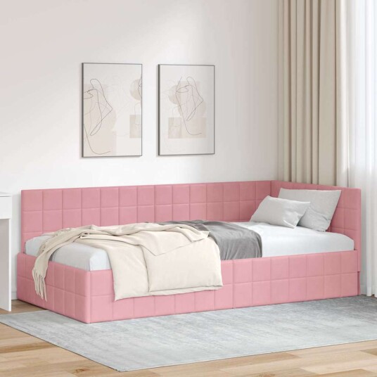 Hjørnesengramme med hodegjerde Rosa 90 cm x 190 cm Fløyel