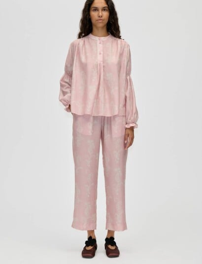 STINE GOYA Tencel Elasticated Long Sleeve Top   Pink   L