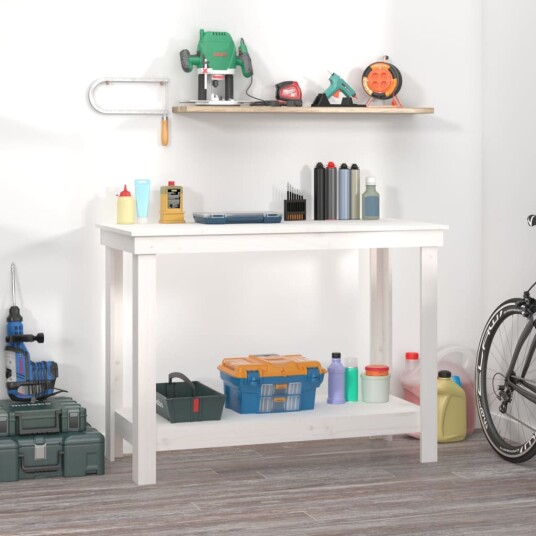 Arbeidsbenk hvit 110x50x80 cm heltre furu Arbeidsbenk hvit 110x50x80 cm heltre furu
