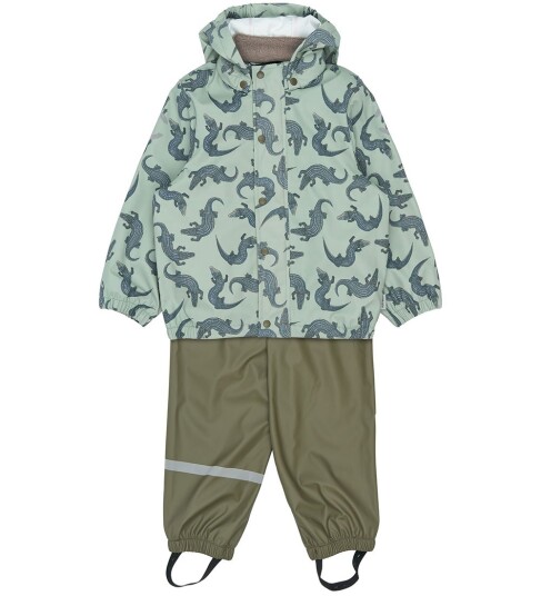 Mikk line Pu Rain Set Aop W. Susp/104 Khaki green 98