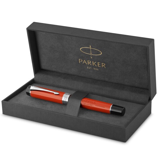 Parker Duofold Centennial Fountain Pen  Classic Big Rød Vintage  Fine Solid Gull Nib  Svart Ink And Convertor  Gift Box