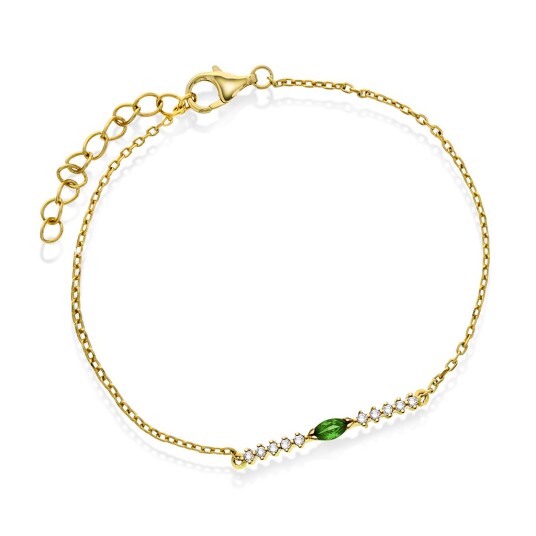 Pan Jewelry, Armbånd i 925  forgylt sølv med olivengrønn og hvite zirkonia