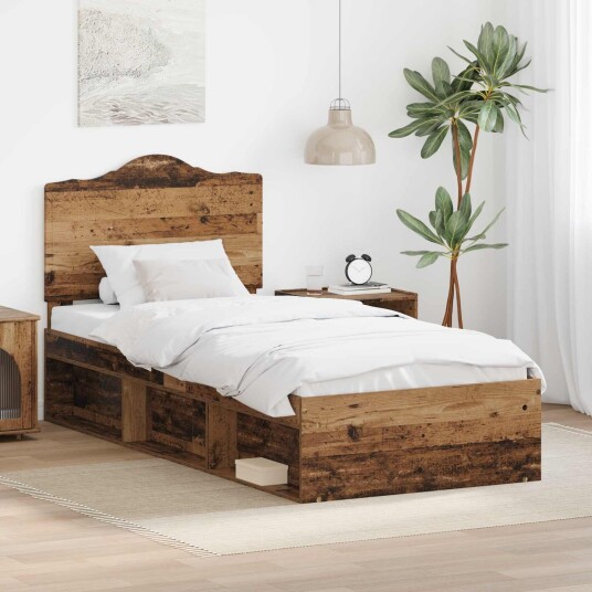  Sengestamme med hodegjerde Gammelt tre 75 x 190 cm Massiv furu