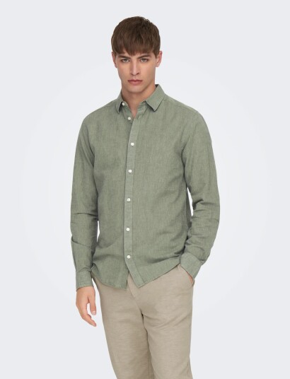 ONLY & SONS Onscaiden Life Ls Solid Linen Blend Noos   Green   XS