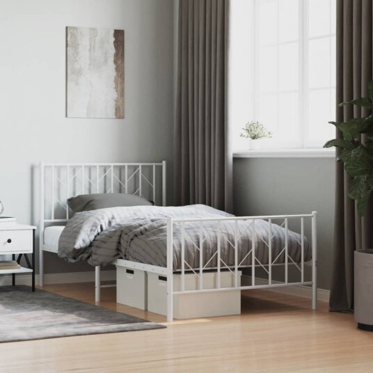vidaXL Sengeramme i metall med hode- og fotgavl hvit 100x190 cm 8721012250314
