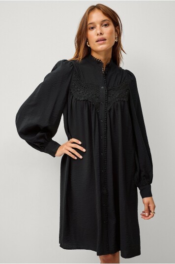 Ellos Collection Kjole med blondeinnfellinger Svart