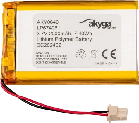 Akyga Aky0640 Batteri Gull Lithium-Ion Li-Ion 2000 Mah 3,7 V 42 Mm AKY0640