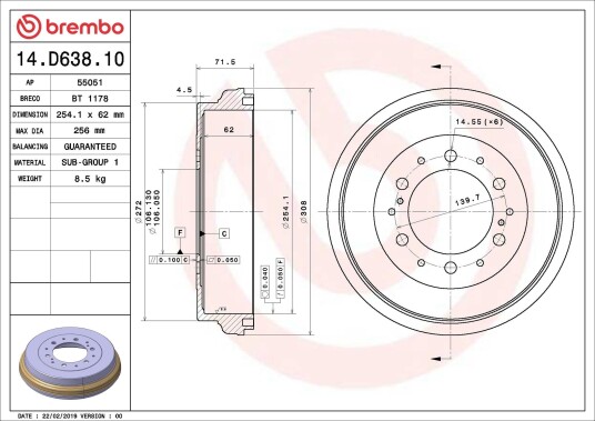 Bremsetrømmel BREMBO 14.D638.10