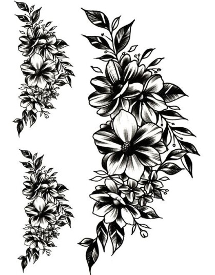 Black & White Flowers 3 stk Tatoveringer Fake Tattoo