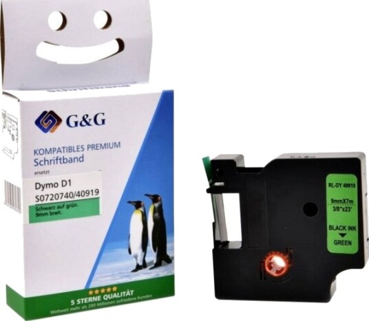 Kompatibel Med Dymo D1/40919/S0720740 Skriftbånd 9Mm X 7M Sort På Grønt   Merke: G&G 5Dy40919 Td