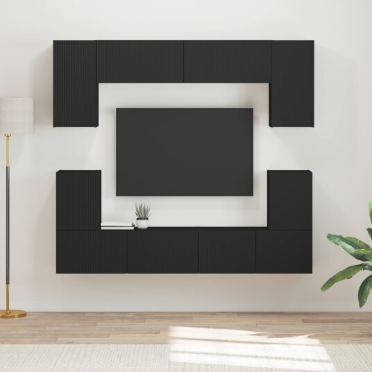 vidaXL TV-benksett Veggmontert 5 pcs Svart Konstruert tre