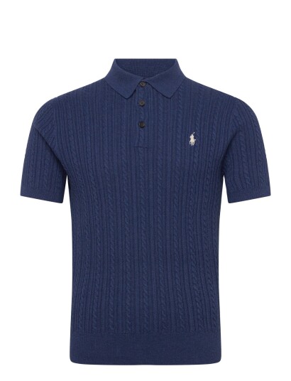 Polo Ralph Lauren Cable Knit Cotton Polo Collar Sweater   Navy   XL