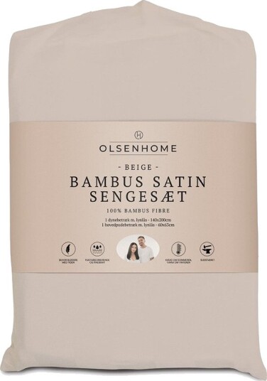 Olsen Home Bambus Sateng Sengesett - 140x200cm, 60x63cm - Beige