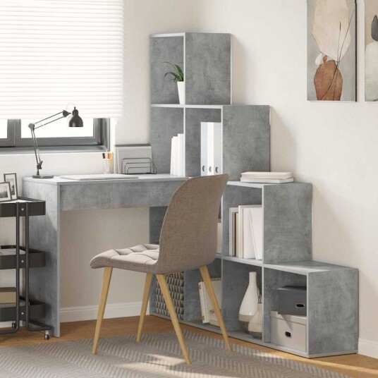 Hjørneskrivebord med hylle med lagring Betonggrå 101,5 x 149,5 x 149,5 cm Hjørneskrivebord med hylle med lagring Betonggrå 101,5 x 149,5 x 149,5 cm