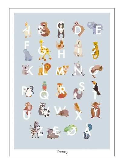 Poster & Frame Tiny Tails Abc Lyseblå Blue 50x70cm Poster & Frame Tiny Tails Abc Lyseblå Blue 50x70cm