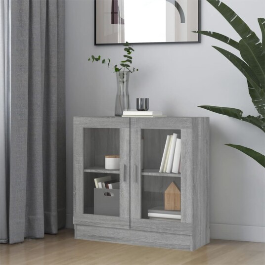 vidaXL Vitrineskap gr? sonoma 82,5x30,5x80 cm konstruert tre vidaXL Vitrineskap gr? sonoma 82,5x30,5x80 cm konstruert tre