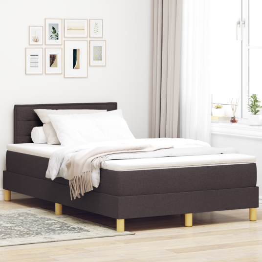 Box Spring seng med madrass & LED Mørk Brun 120x200 cm Stoff