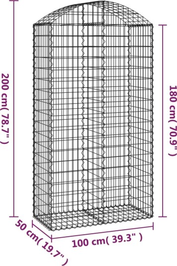 vidaXL Gabionkurv buet 100x50x180/200 cm galvanisert jern