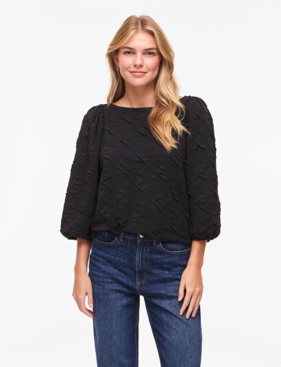 Vila Videvera Boatneck 3/4 Jacquard Top/R/1   Black   XS