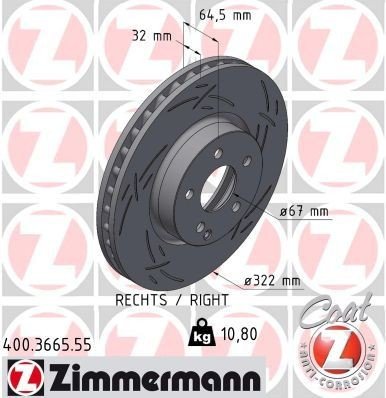 Bremseskive ZIMMERMANN 400.3664.55 Bremseskive ZIMMERMANN 400.3664.55