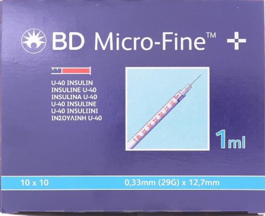 BD Micro-Fine U-40 Insulinsprøyte 1 ml 0.33 x 12.7 mm 100 stk