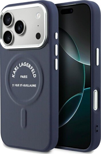 Karl Lagerfeld preget, åpen ring med RSG-logo, MagSafe-etui til iPhone 18 Pro Max / 17 Pro Max Blå