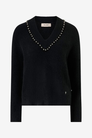 MOS MOSH Pullover mmZora V neck Bead Knit Svart MOS MOSH Pullover mmZora V neck Bead Knit Svart