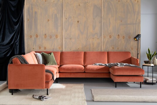 Teodin Hjørnesofa med Divan Høyre Fløyel Rosa