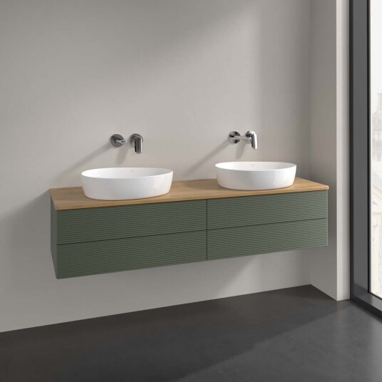 Villeroy & Boch Antao Servantskap med 4 skuffer 160x50x36 cm u/lys Grønn Matt/Eik Villeroy & Boch Antao Servantskap med 4 skuffer 160x50x36 cm u/lys Grønn Matt/Eik