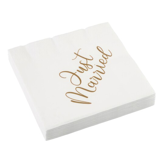 Hvite Servietter Just Married 16 pakning