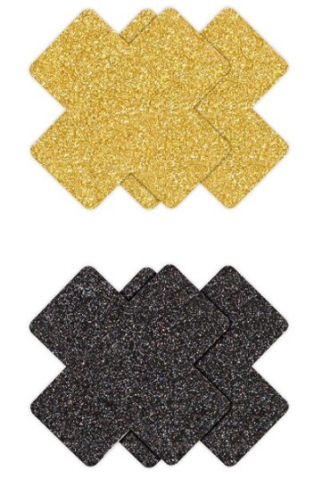 Pretty Pasties Glitter Cross Black Gold 2 Pair Pretty Pasties Glitter Cross Black Gold 2 Pair