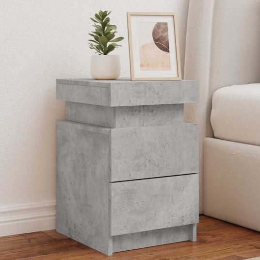  Nattbord med LED 2 stk betonggrå 35x39x55 cm 836756