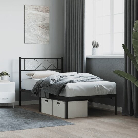 vidaXL Sengeramme i metall med hodegavl svart 75x190 cm 8721012190467