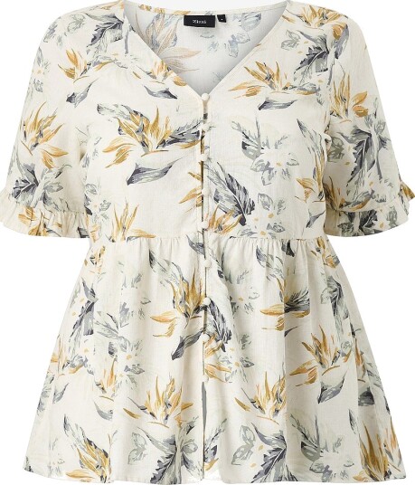 Zizzi Linbluse vLina S/S Hvit