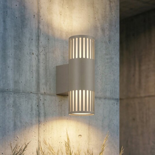 Lurinda utendørs vegglampe, steingrå, 2 lyskilder, IP44, Ø10 cm – Lindby - Balkong - Moderne - Metall - Med flere lyskilder