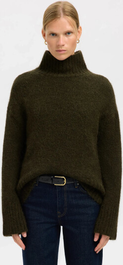 Selected Slfgabriella Ls Knit High Neck Noos - Khaki green - XL