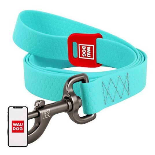 Waudog waterproof dog leash 20mm wide 183 cm long blue