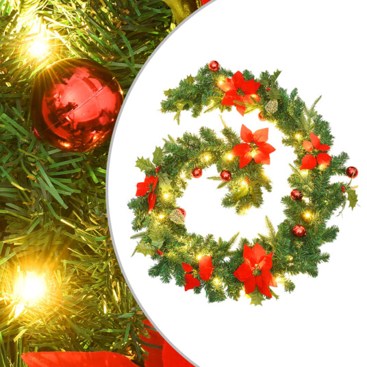 vidaXL Julekrans med LED-lys grønn 2,7 m PVC