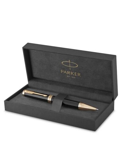 Parker Ingenuity kulepenn | Core Collection | Svart med gullkant | Middels punkt med svart blekk | Gaveeske