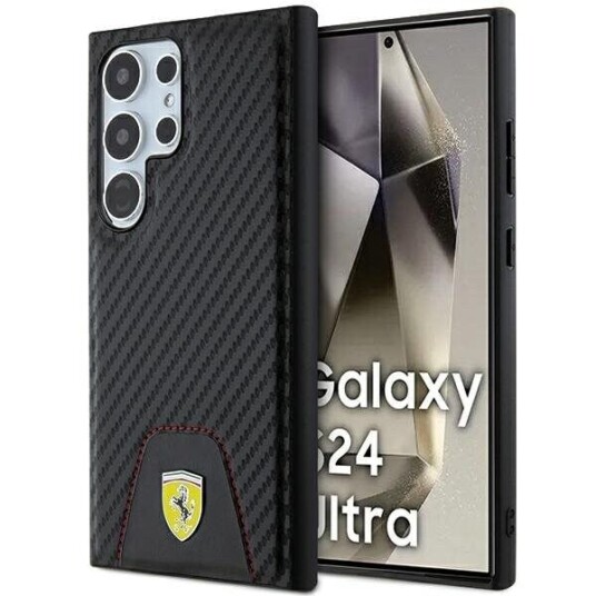Ferrari Mobildeksel Carbon Stitched Bottom for Samsung Galaxy S24 Ultra - Svart