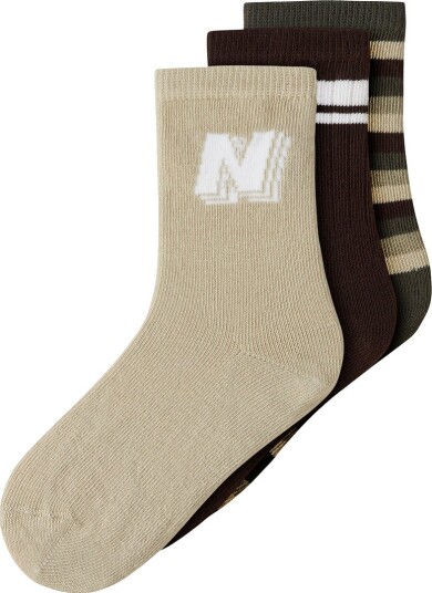 Name It Sokker   3 pack   NmmOnel   Olive Natt/Sesam/Sjokolade   Name It   28/30   Sokker Armygrønn Beige Brun Hvit